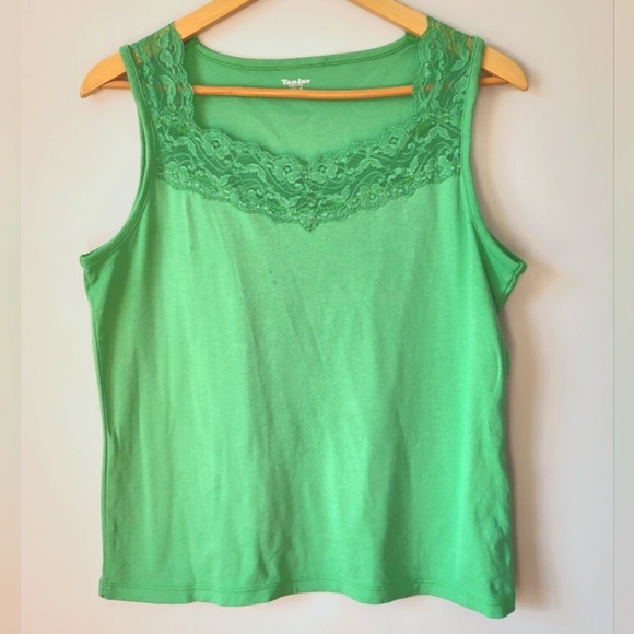 TanJay Tops - TANJAY Green Lace Trim Cotton Tank Top
